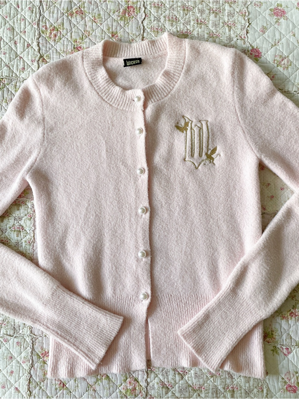 Wicked Glinda x Target Soft Pink Crewneck Cardigan Sweater With Pearl Buttons